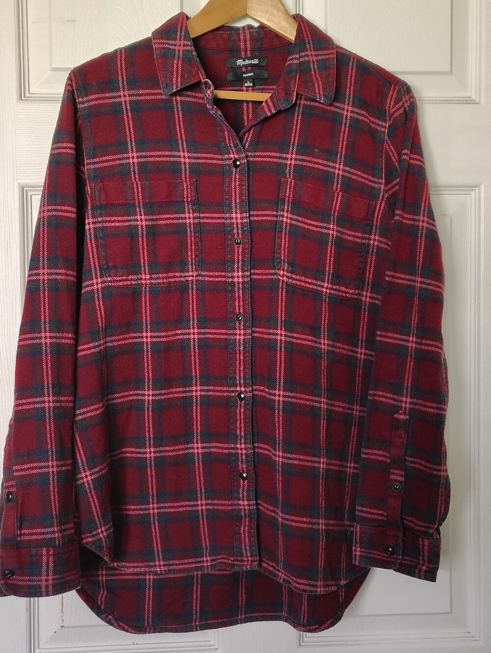 Madewell Women's Flannel Classic Ex-Boyfriend Shirt Jensen Plaid Burgundy Large